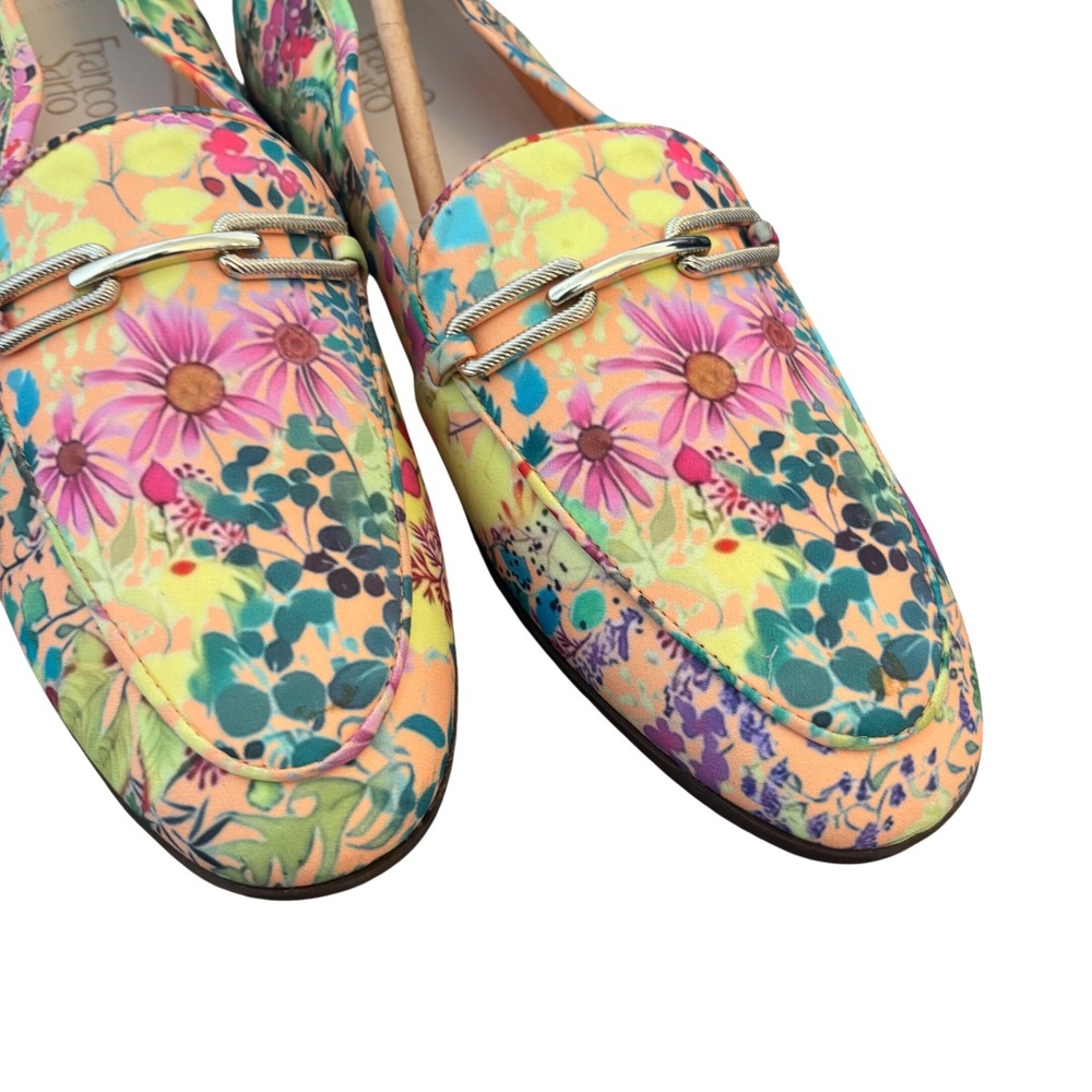 Franco Sarto Berola3 Womens Floral Fabric Loafers Gold Chain Multi Color 11M - Picture 12 of 12